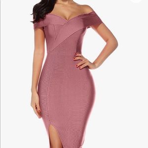 Off Shoulder, Side Split Bodycon Bandage Dress